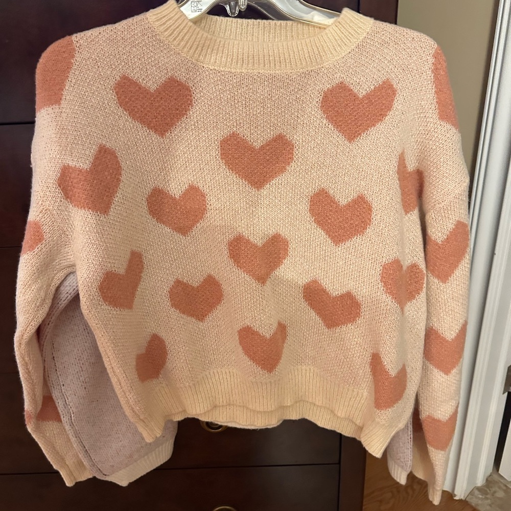 Heart Patterned Sweater - Peach and Pink